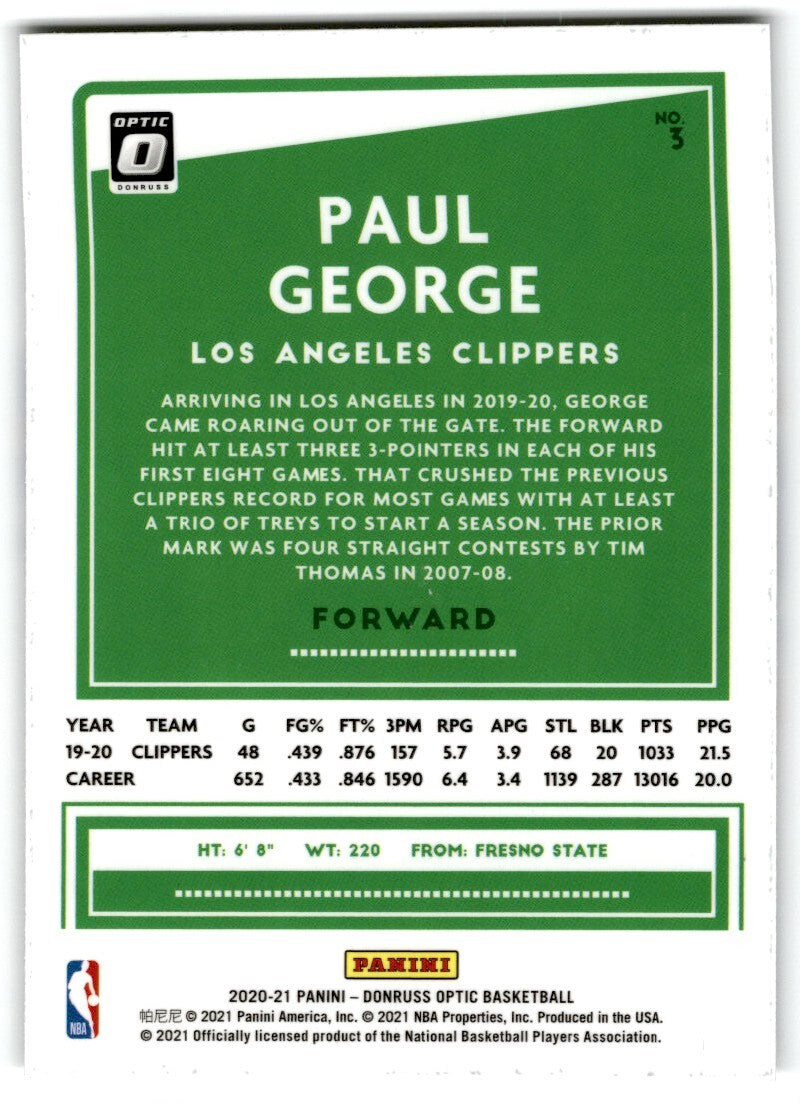 2020-21 Donruss Optic Paul George Los Angeles Clippers #50