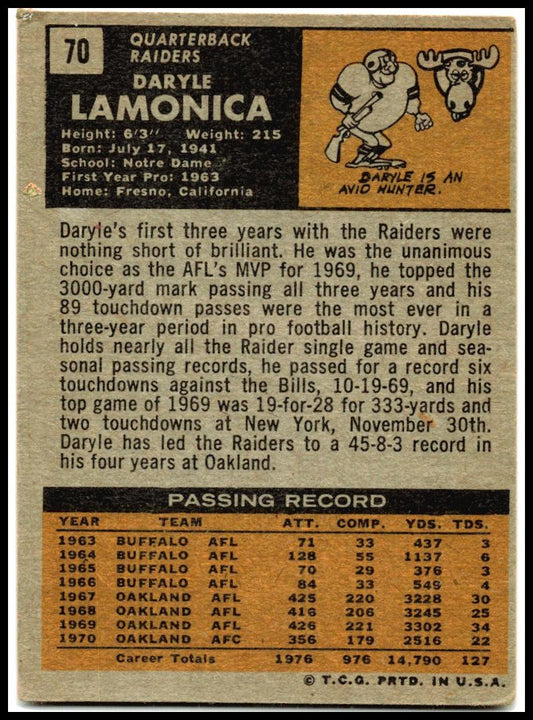1971 Topps #70 Daryle Lamonica Oakland Raiders