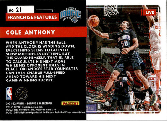 2021-22 Donruss Franchise Features #21 Cole Anthony Orlando Magic