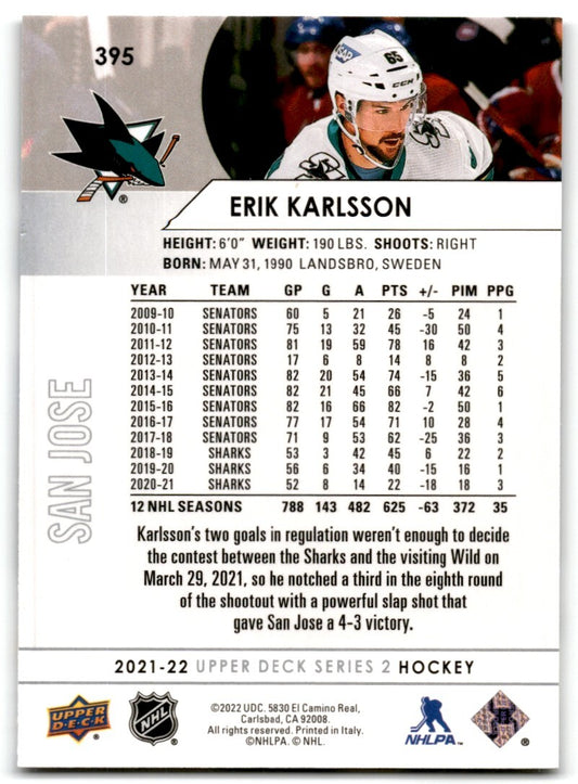 2021-22 Upper Deck Erik Karlsson San Jose Sharks #395