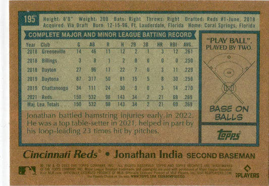 2022 Topps Archives #195 Jonathan India Cincinnati Reds