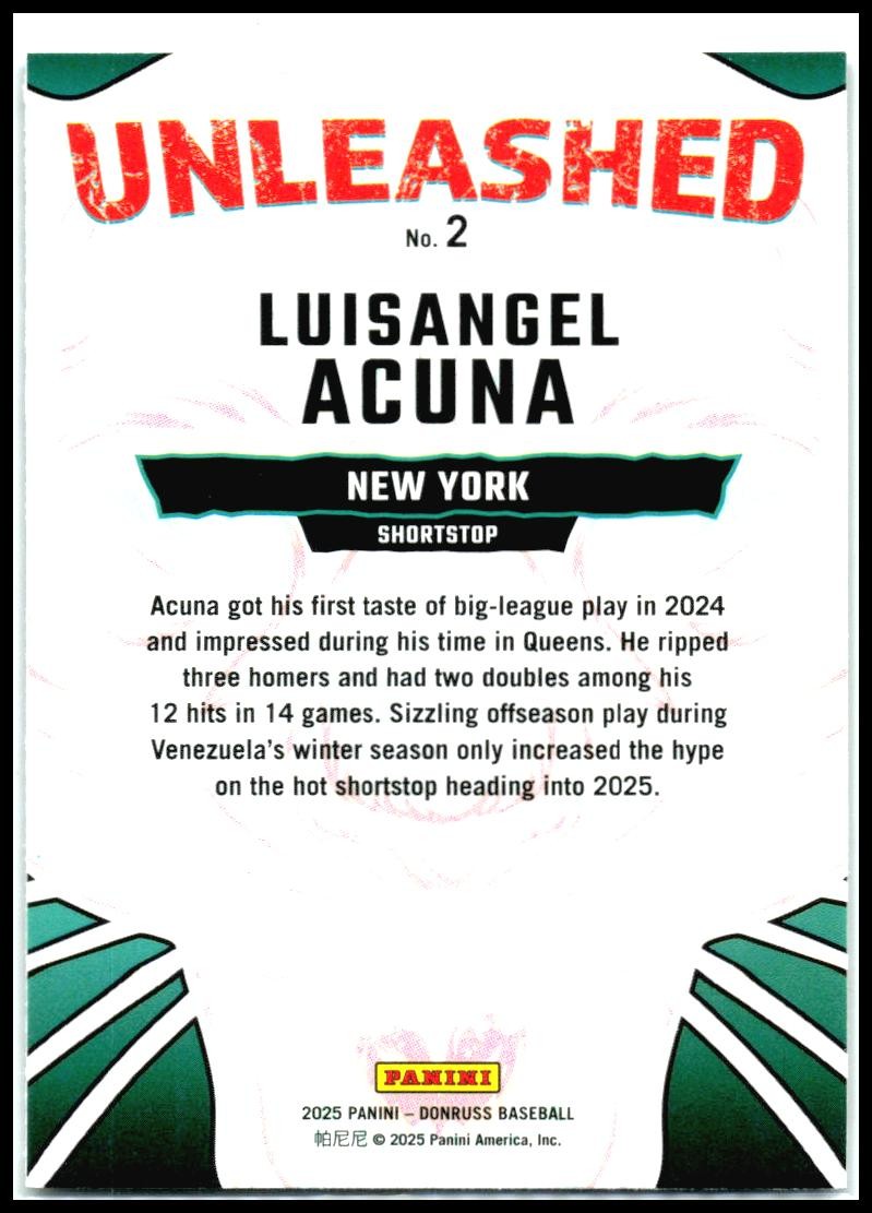 2025 Donruss Unleashed #2 Luisangel Acuna New York Mets