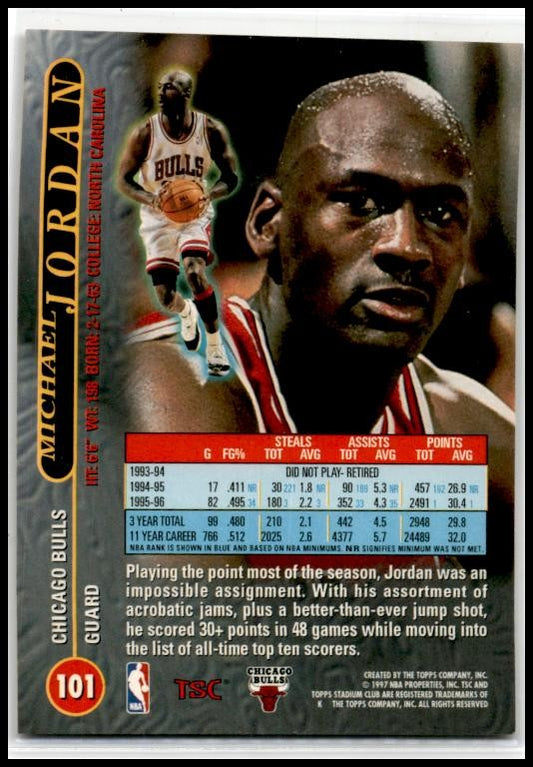 1996-97 Stadium Club #101 Michael Jordan Chicago Bulls