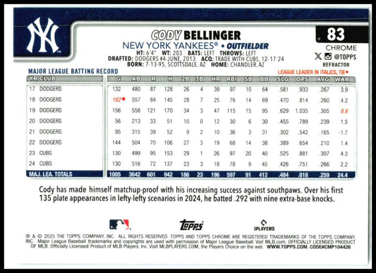 2025 Topps Chrome #83 Cody Bellinger Yankees