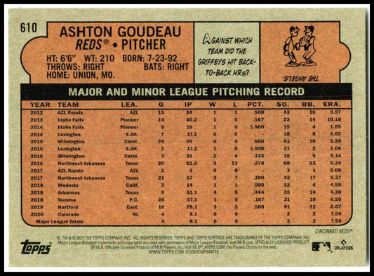 2021 Topps Heritage #610 Ashton Goudeau Rookie Cincinnati Reds