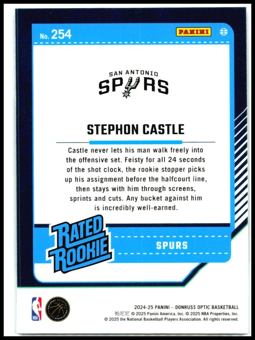 2024-25 Donruss Optic #254 Stephon Castle Rookie San Antonio Spurs