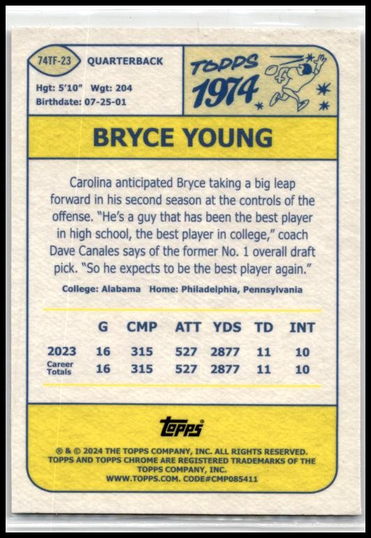 2024 Topps Chrome #74TF-23 Bryce Young Carolina