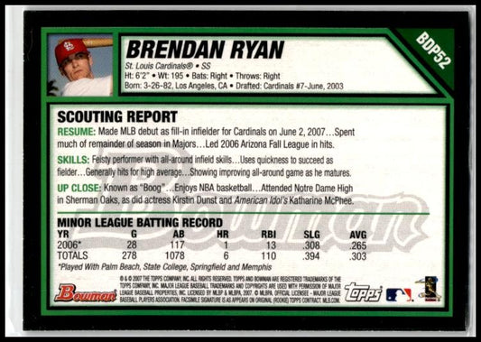 2007 Bowman Draft Picks & Prospects #BDP52 Brendan Ryan St. Louis Cardinals