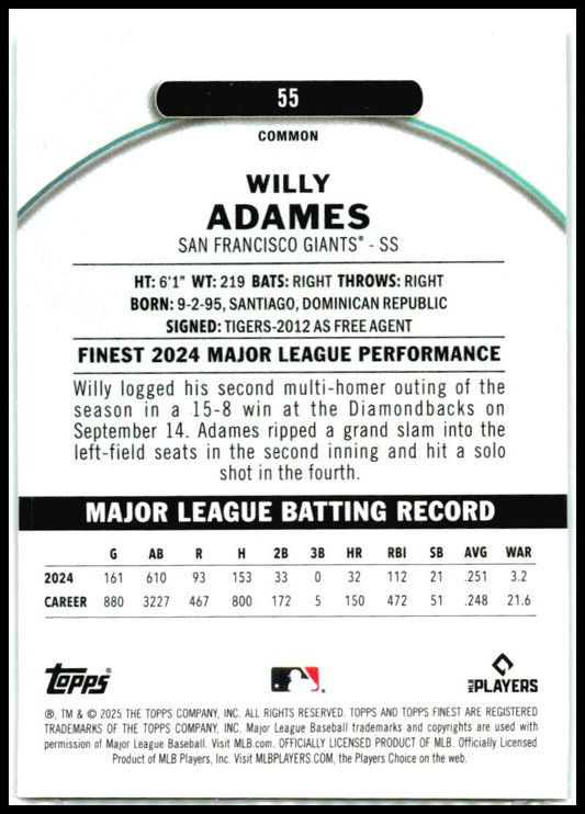 2025 Finest #55 Willy Adames San Francisco Giants