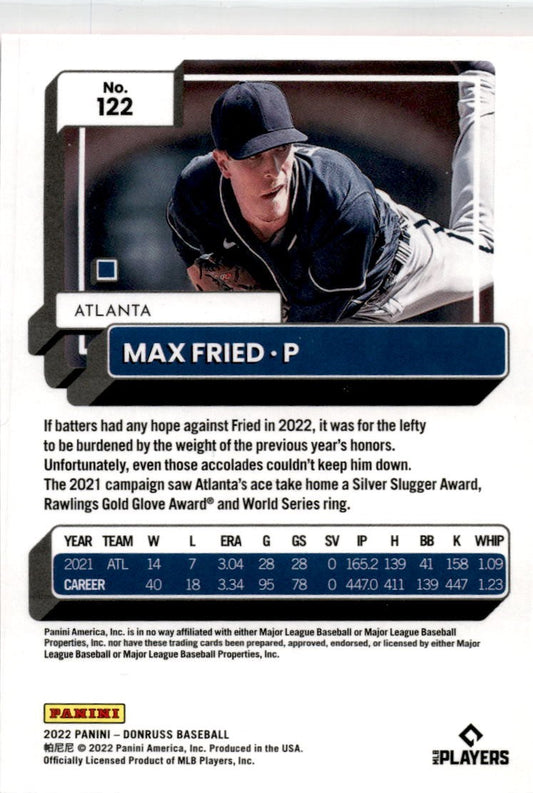 2022 Donruss Holo Red #122 Max Fried 0412/2022 Atlanta Braves.