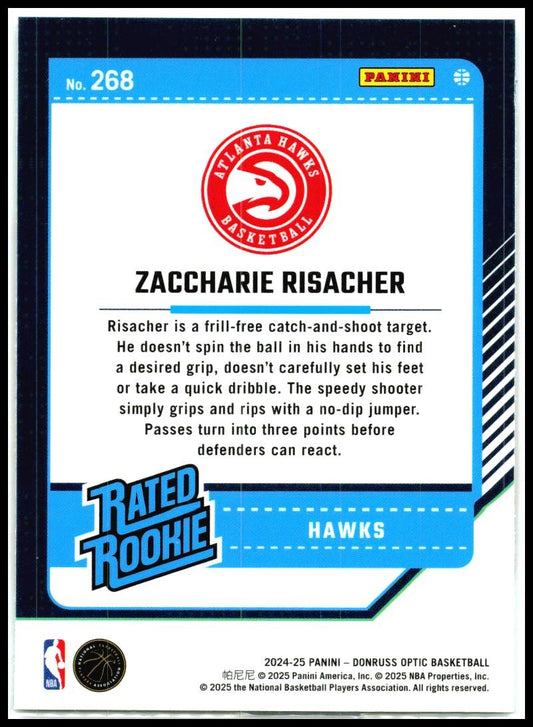 2024-25 Donruss Optic #268 Zaccharie Risacher Rookie Atlanta Hawks