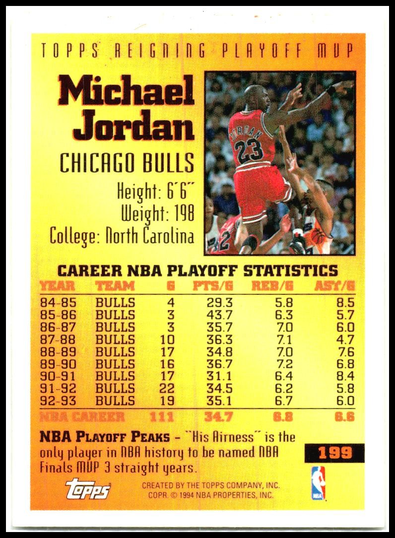 1993-94 Topps Gold #199 Michael Jordan Chicago Bulls