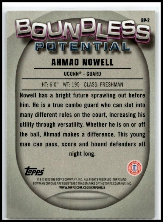 2024-25 Bowman University Chrome Boundless Potential #BP-2 Ahmad Nowell