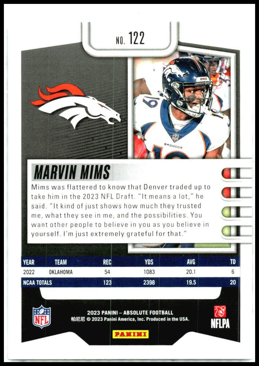 2023 Panini Absolute Red #122 Marvin Mims Denver Broncos