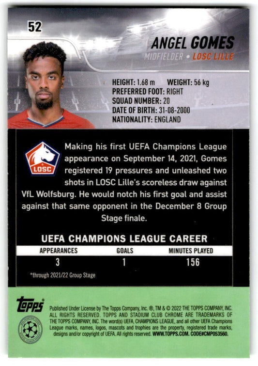 2022 Topps Stadium Club Chrome UCL Angel Gomes Losc Gomes #52