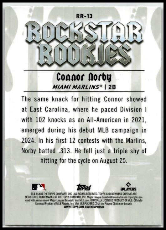 2025 Bowman Rockstar Rookies #RR-13 Connor Norby Miami Marlins