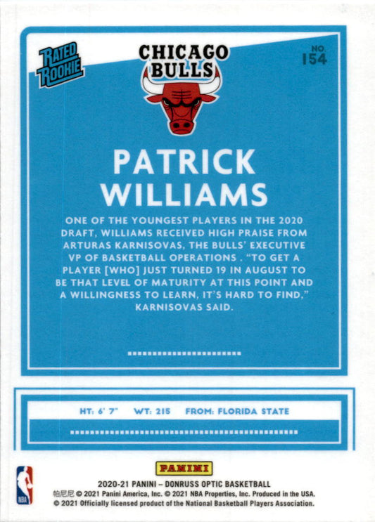 2020-21 Donruss Optic #154 Patrick Williams Rookie Chicago Bulls