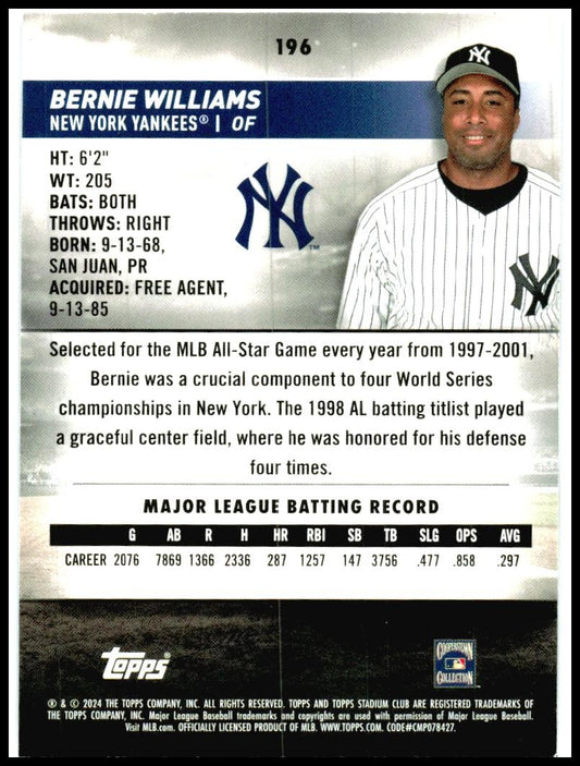 2024 Stadium Club #196 Bernie Williams New York Yankees