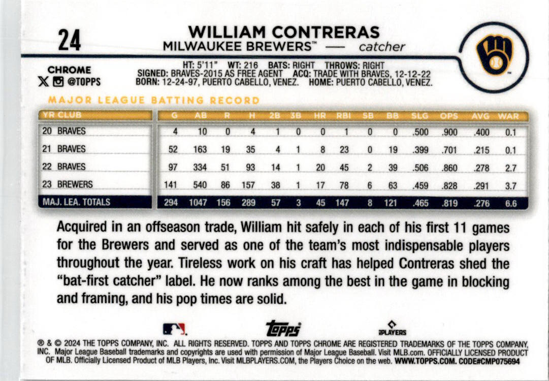 2024 Topps Prism #61 William Contreras Milwaukee Brewers