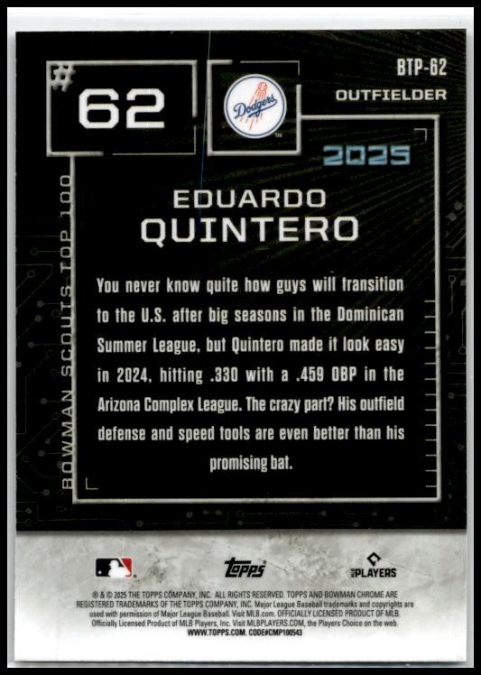 2025 Bowman Scouts' Top 100 #BTP-62 Eduardo Quintero Dodgers