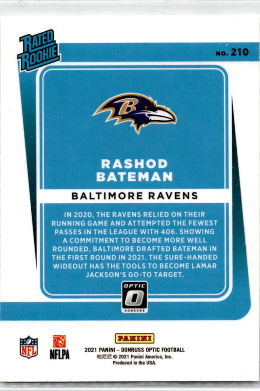 2021 Donruss Optic #210 Rashod Bateman Rookie Baltimore Ravens