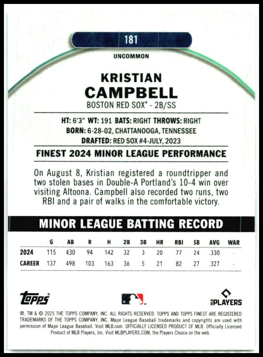 2025 Topps Finest #181 Kristian Campbell Rookie Red Sox