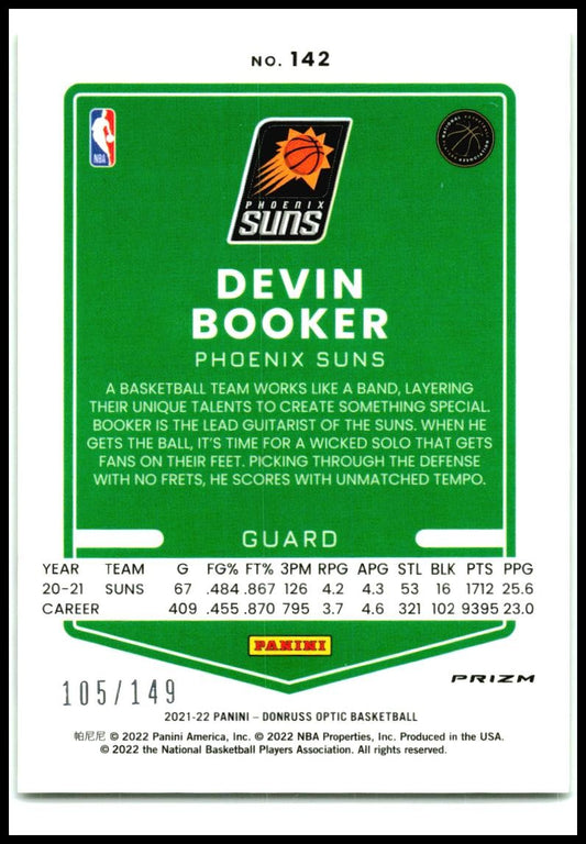 2021-22 Donruss Optic Lime Green #142 Devin Booker #/149 Phoenix Suns