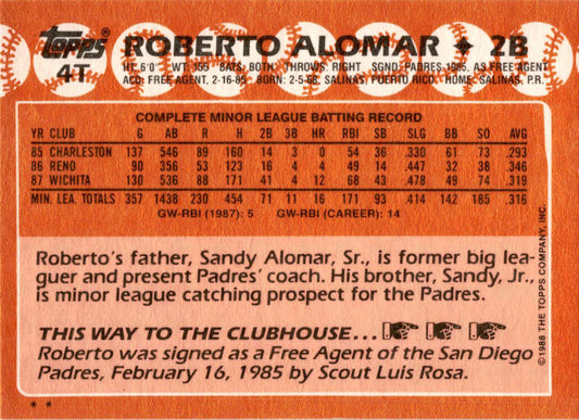 1988 Topps Update #4T Roberto Alomar San Diego Padres