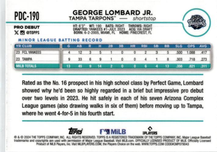 2024 Topps Pro Debut Chrome #PD-190 George Lombard Jr. Tampa Tarpons