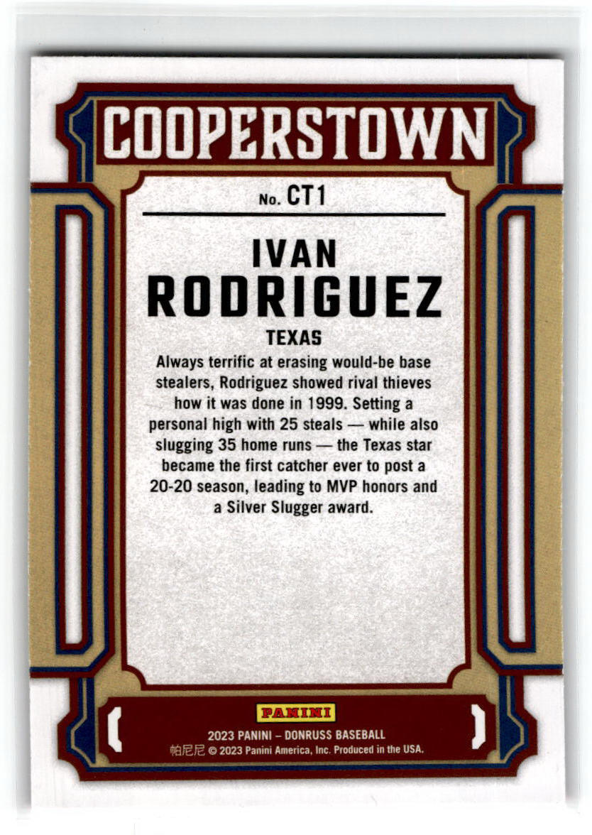 2023 Donruss Cooperstown Pink Fireworks #CT1 Ivan Rodriguez Texas Rangers