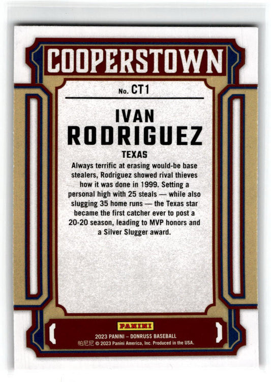 2023 Donruss Cooperstown Pink Fireworks #CT1 Ivan Rodriguez Texas Rangers