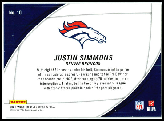 2024 Donruss Elite Field Vision Green #10 Justin Simmons Denver Broncos
