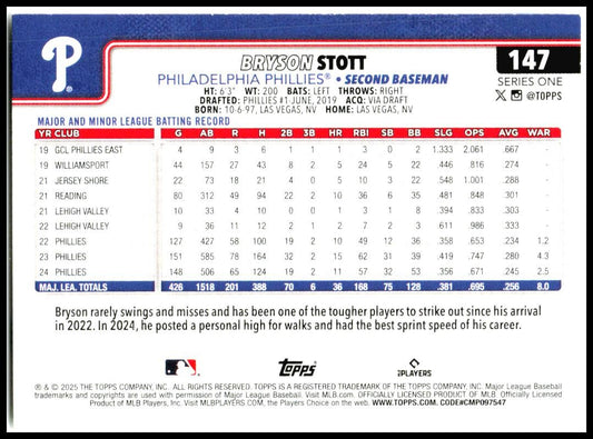 2025 Topps #147 Bryson Stott Philadelphia Phillies