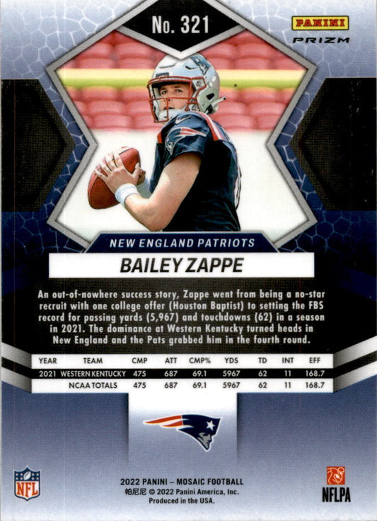 2022 Panini Mosaic #321 Bailey Zappe New England Patriots