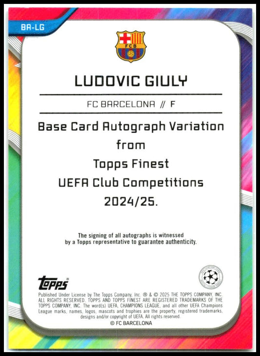 2024-25 Topps Finest UEFA Pink Auto /75 #BA-LG Ludovic Giuly