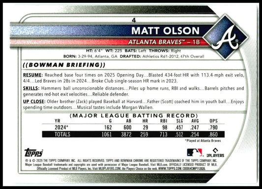2025 Bowman Chrome #4 Matt Olson Atlanta Braves