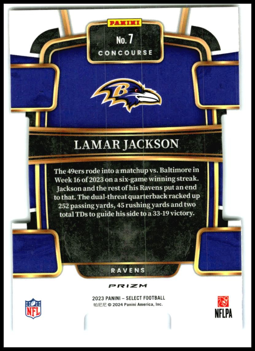 2023 Panini Select Red and Blue Prizms Die Cuts #7 Lamar Jackson Ravens