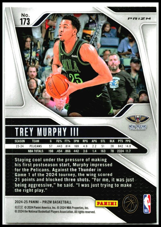 2024-25 Panini Prizm Prizms Orange Ice #173 Trey Murphy III New Orleans Pelicans