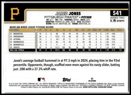2025 Topps Rainbow Foil #541 Jared Jones Pittsburgh Pirates