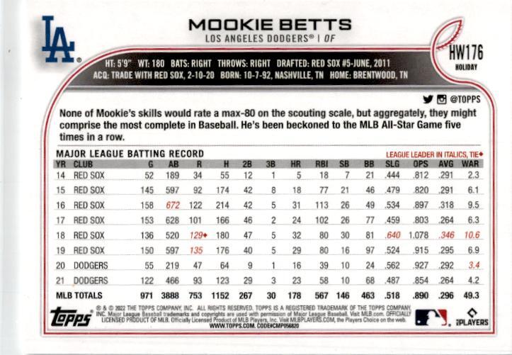 2022 Topps Holiday #HW176c Mookie Betts Los Angeles Dodgers
