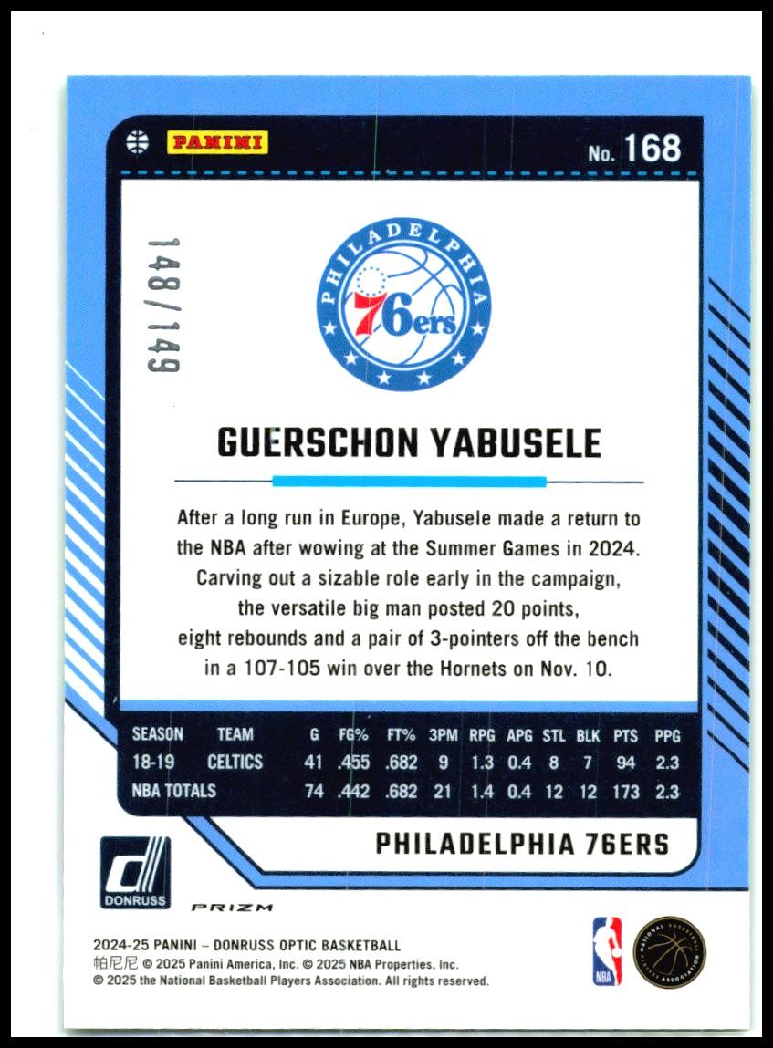 2024-25 Donruss Optic Green Shock #168 Guerschon Yabusele 76ers