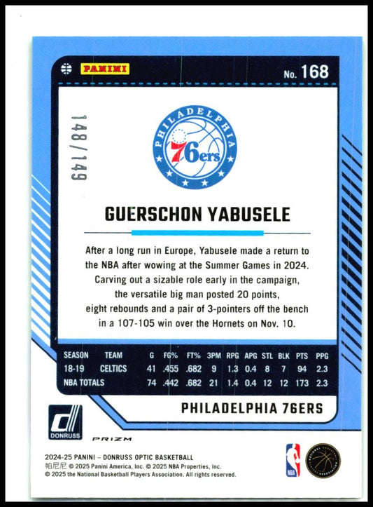 2024-25 Donruss Optic Green Shock #168 Guerschon Yabusele 76ers