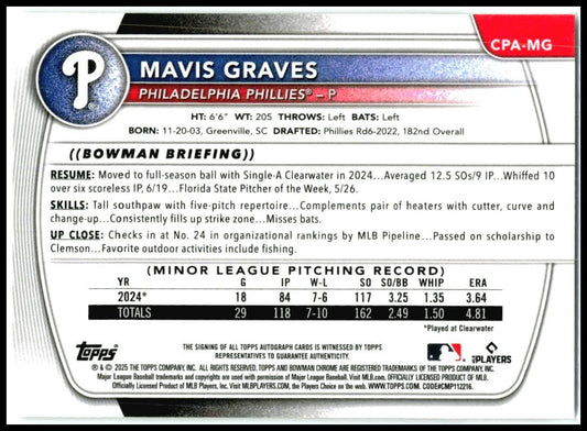 2025 Bowman Chrome #CPA-MG Mavis Graves Auto Phillies