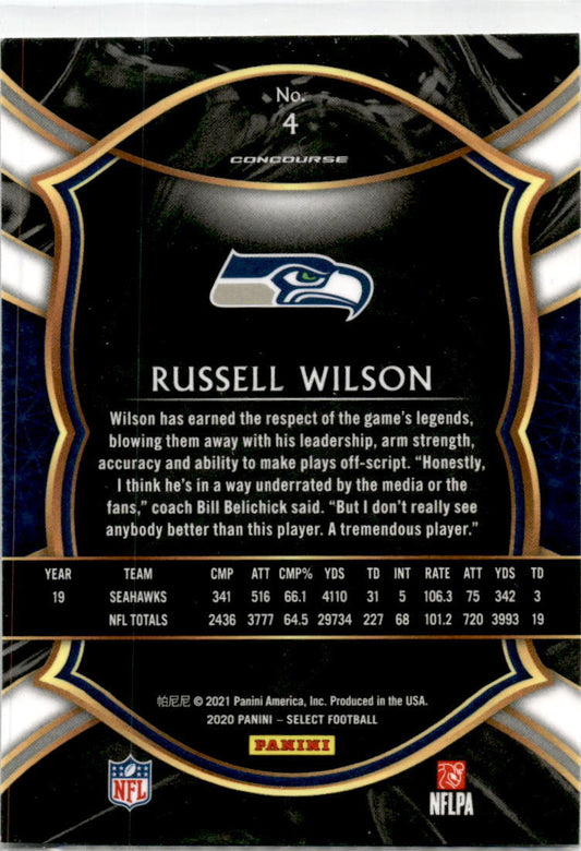 2020 Panini Select #4 Russell Wilson Seattle Seahawks