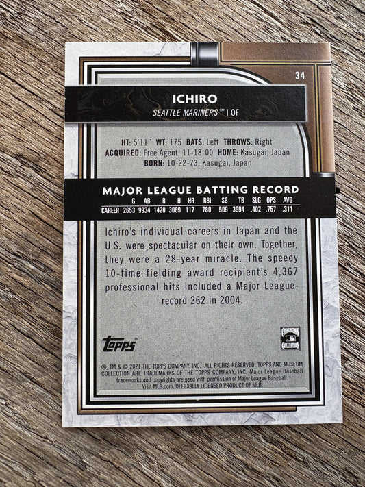 2021 Topps Museum Collection Sapphire #34 Ichiro #/150 Seattle Mariners
