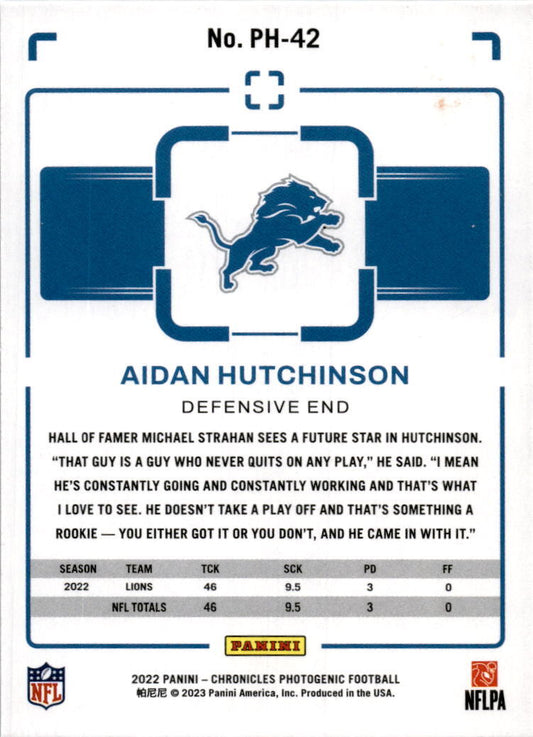 2022 Panini Chronicles Photogenic #PH-42 Aidan Hutchinson Detroit Lions