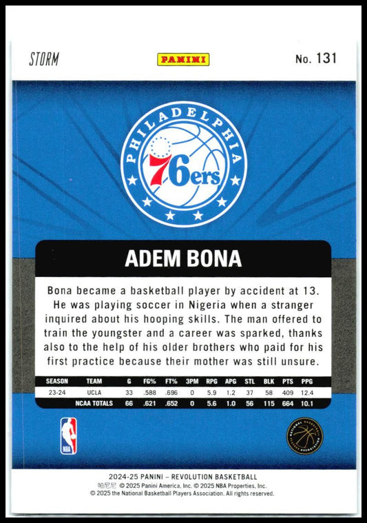 2024-25 Panini Revolution Blue Storm #131 Adem Bona Rookie Philadelphia 76ers
