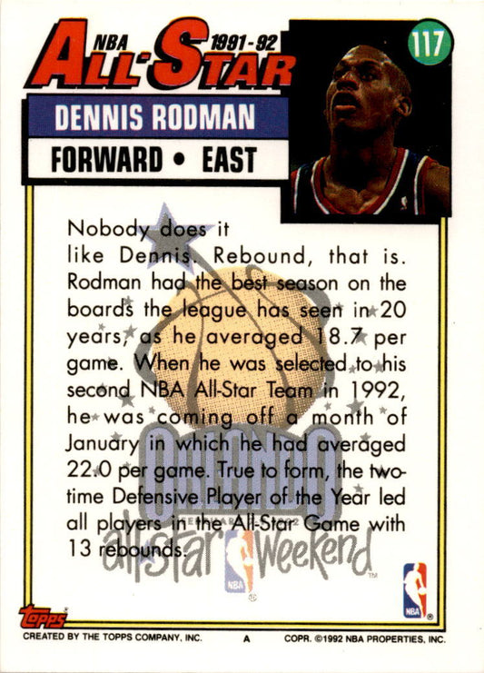 1992-93 Topps #117 Dennis Rodman Detroit Pistons