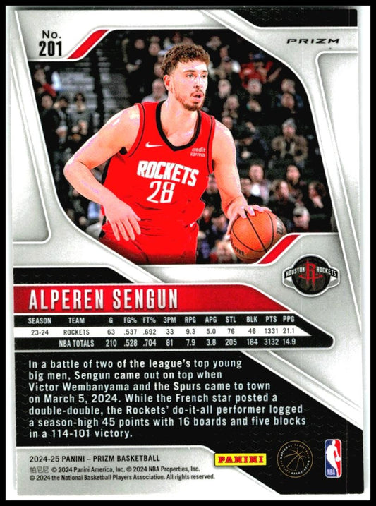 2024-25 Panini Prizm Prizms Pink Ice #201 Alperen Sengun Houston Rockets