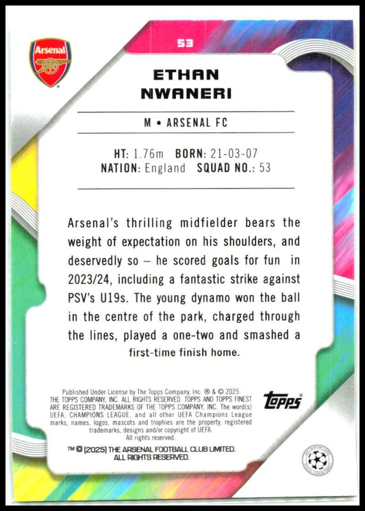 2024-25 topps finest uefa #53 Ethan Nwaneri Rookie